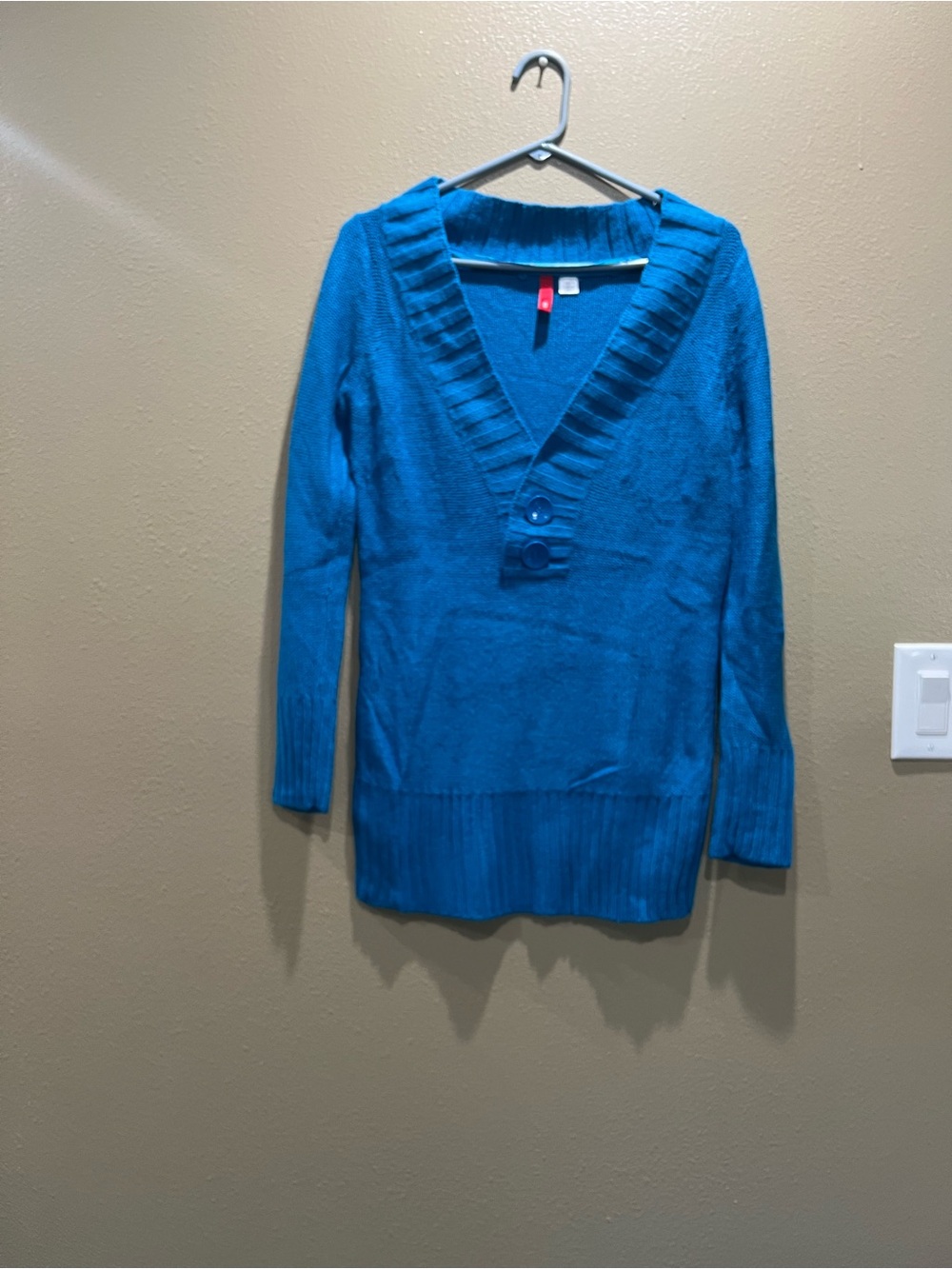 Women's Teal V-Neck Button Sweater size 8 M